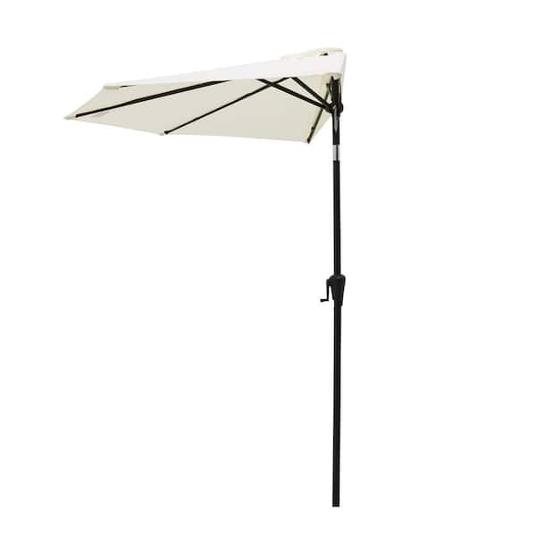 FLAME&SHADE 9 ft. Aluminum Market Tilt Half Round Patio Umbrella for Outdoor in Ivory Solution Dyed Polyester