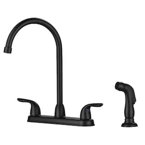 Double Handle High Arc Standard Kitchen Faucet with Side Sprayer in Matte Black