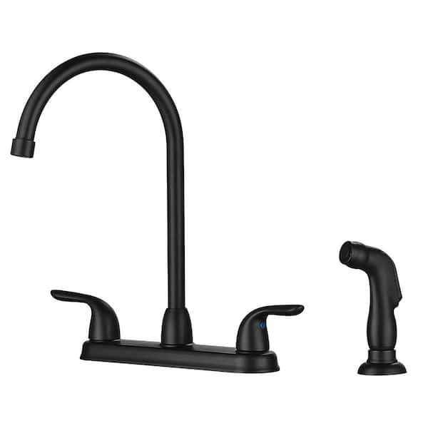 LORDEAR Double Handle High Arc Standard Kitchen Faucet with Side Sprayer in Matte Black