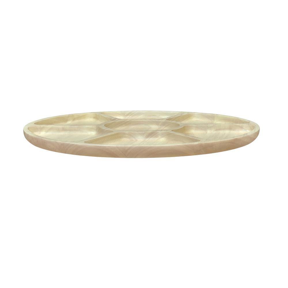 Blonde Rubber Wood Round Compartment Platter, 16"