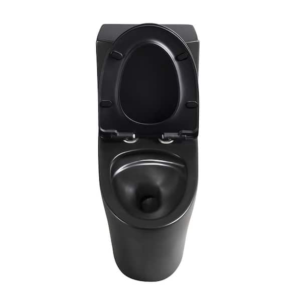 Portillo 12 in. Rough One-Piece 1.1/1.6 GPF Dual Flush Elongated Bowl Toilet in Black Seat Included