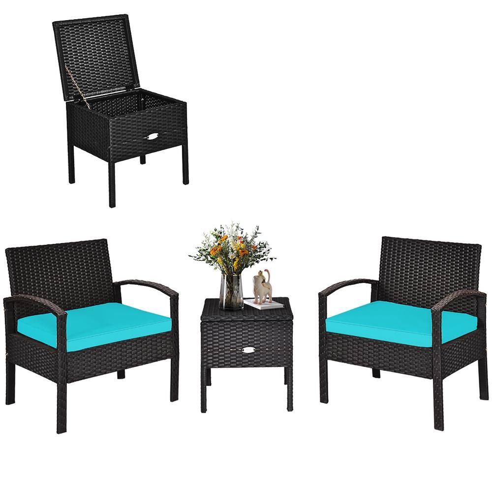 Turquoise 3-Piece Outdoor Wicker Rattan Patio Set