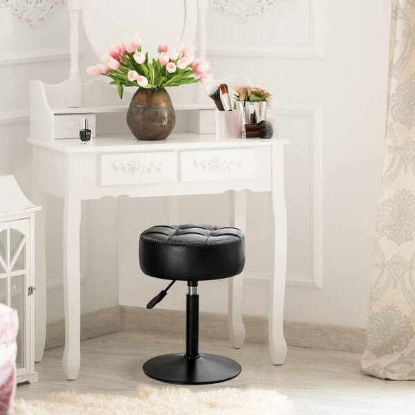 Black Faux Leather 20.7 in. Tall Adjustable 360 Swivel Makeup Vanity Stool  Stable Elegant Button Tufted Design 29E973PH033 - The Home Depot