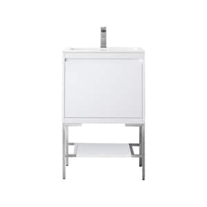 Mantova 23.6 in. W x 18.1 in. D x 36 in. H Bathroom Vanity in Glossy White with Glossy White Composite Stone Top