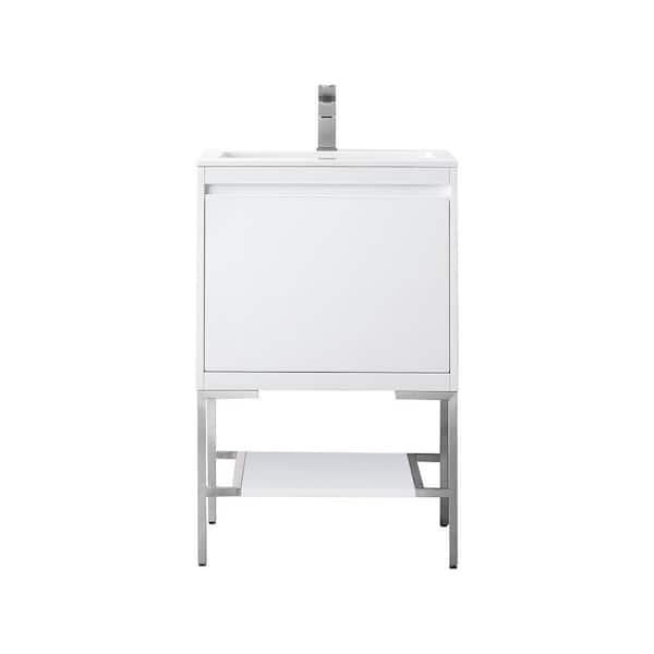 James Martin Vanities Mantova 23.6 in. W x 18.1 in. D x 36 in. H Single Bathroom Vanity Glossy White and Glossy White Composite Stone Top