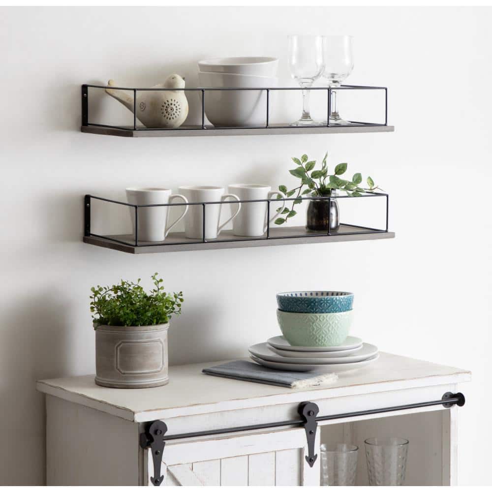 Gray 24" Floating Wood Wall Shelf with Black Frame