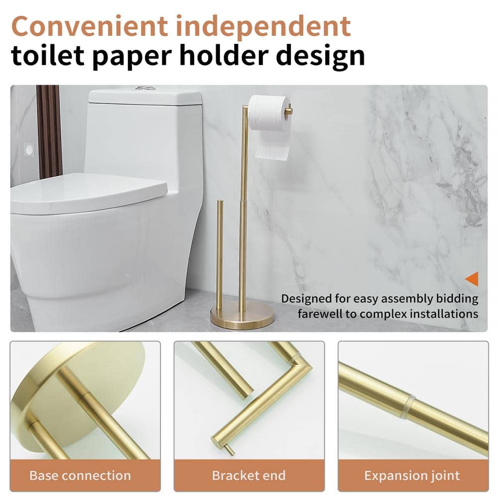 Brushed Gold Freestanding Toilet Paper Holder with Reserve