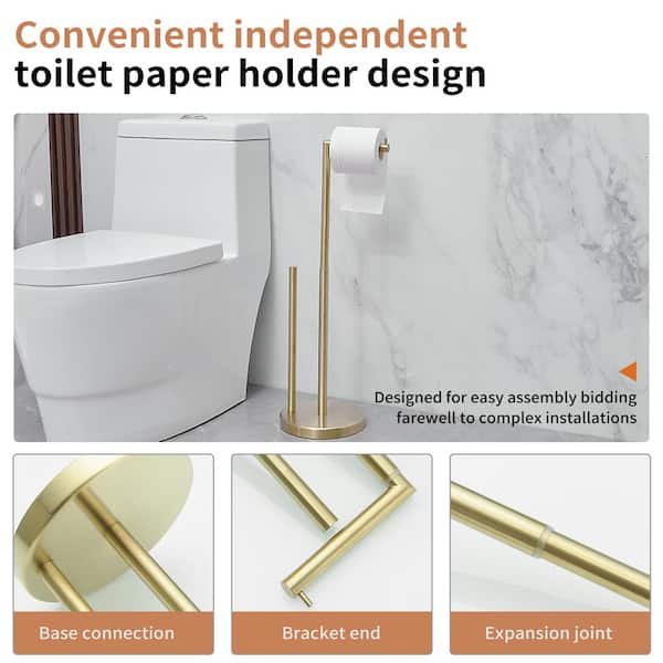 Bathroom Freestanding Toilet Paper Holder Stand with Reserver in Brushed Gold
