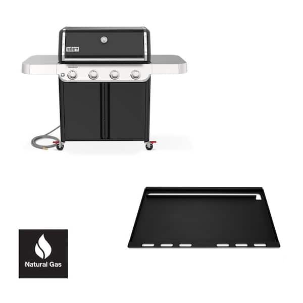 Genesis E-415 4-Burner Natural Gas Grill in Black with Full Size Griddle Insert