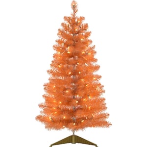 36 in. Halloween Orange Tinsel Tree with LED Lights