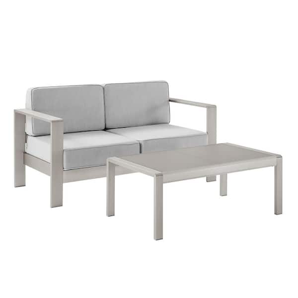 Kelten Anodized Grey 2-Piece Aluminum 2-Seater Patio Conversation Set with Gray Polyester Cushions