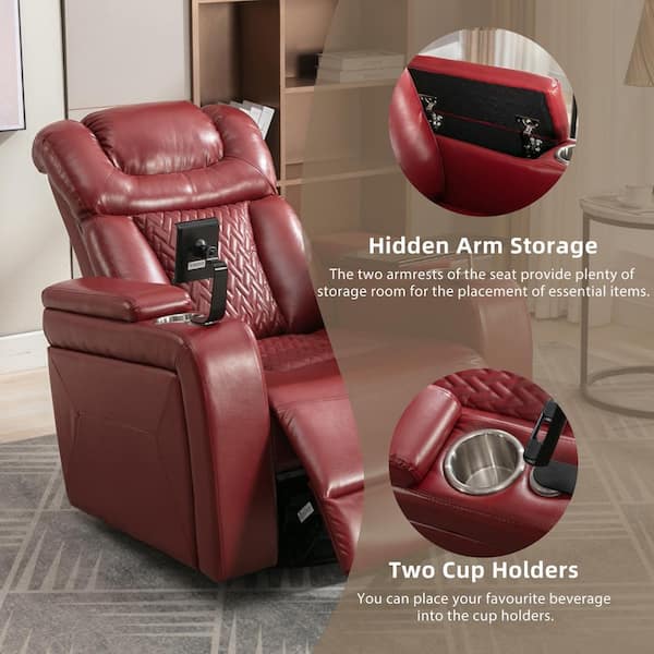 Merax Red Home Theater 270° Swivel PU Power Recliner with Tray Table, Phone  Holder, Cup Holder, USB Port and Hidden Storage CJ055AAJ - The Home Depot