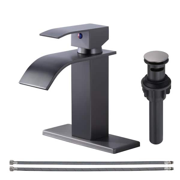 ARCORA Waterfall Single Handle Single Hole Bathroom Faucet with Deckplate Included and Spot Resistant in Brushed Gray