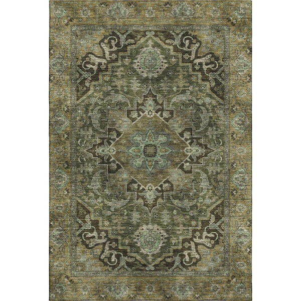 Mayfield Premium Machine Washable Abstract AMF2165 Olive 5 ft. x 7 ft. 6 in. Area Rug