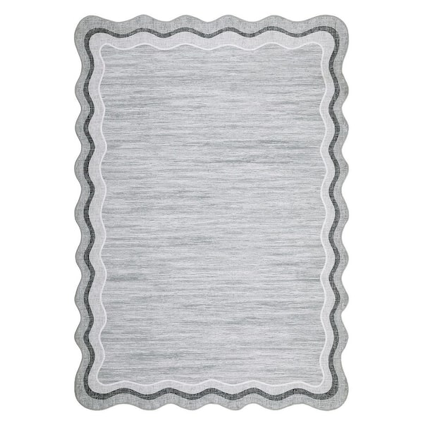 Garvee Washable Carpet Gray 9 ft. x 12 ft. Soft Non-Slip Thin Area Rug Irregular Solid Color Decorative Carpet