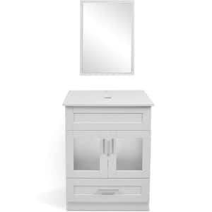24 in. W x 19 in. D x 32.5 in. H Bath Vanity Cabinet without Top Storage in White with Mirror