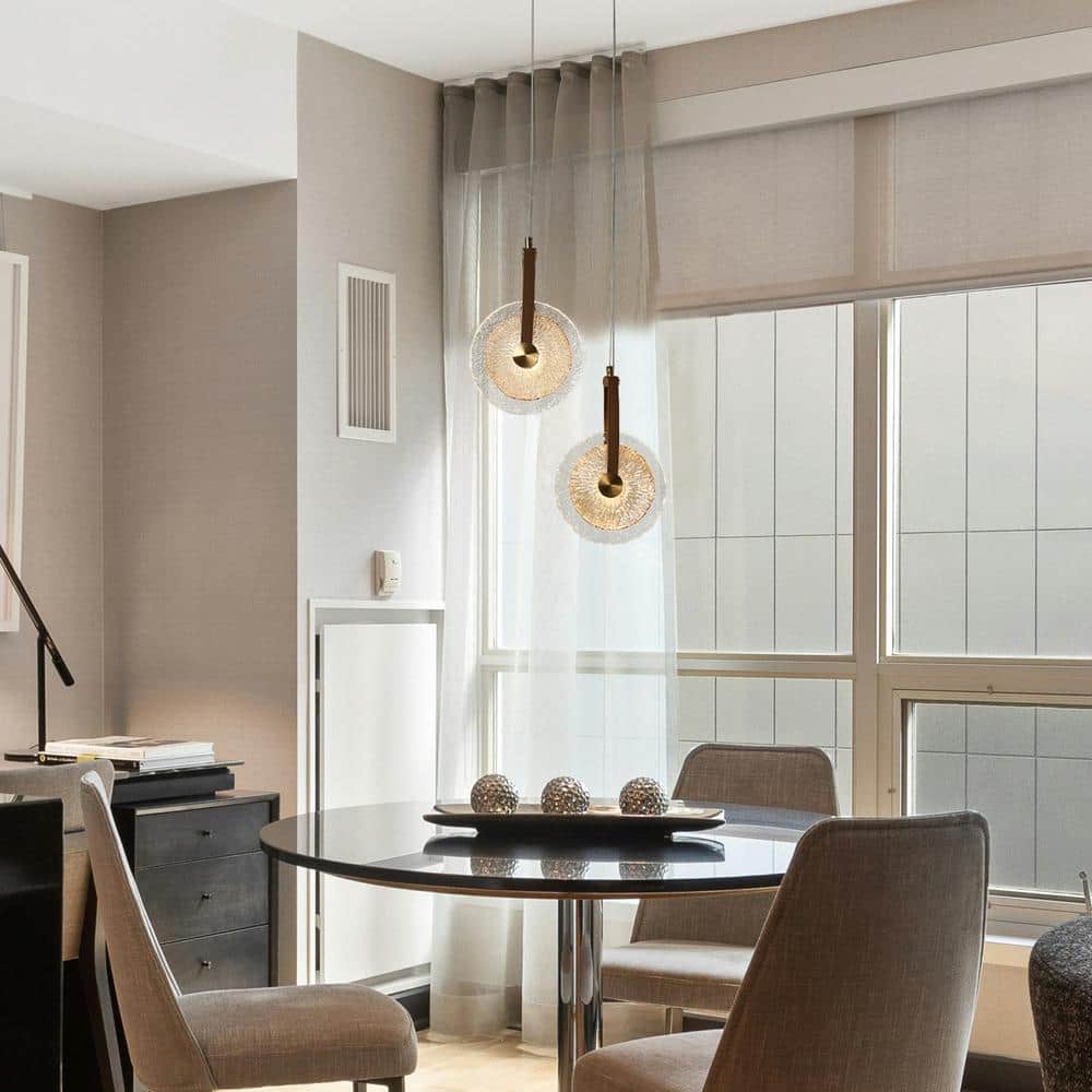 Gold and Clear Crystal LED Pendant Light with Brass Accents