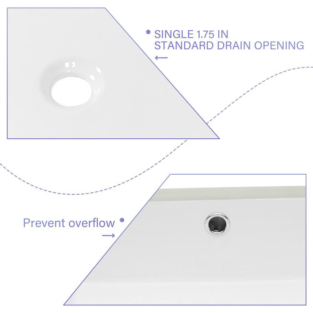 22" White Ceramic Rectangular Undermount Bathroom Sink with Overflow
