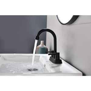 4 in. Centerset Double-Handle Lead-Free Bathroom Faucet in Matte Black with Pop-Up Drain and Supply Lines