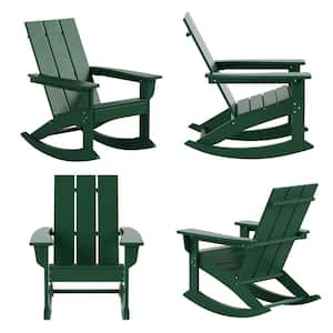 Shoreside Dark Green Plastic Adirondack Outdoor Rocking Chair (Set of 4)