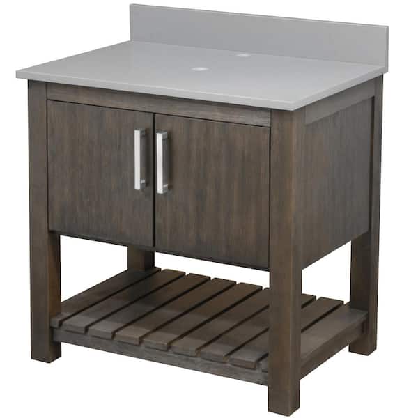 Ocean Breeze 31 in. W x 22 in. D x 31 in. H Bath Vanity in Cafe Mocha with Grey Quartz Top and Backsplash