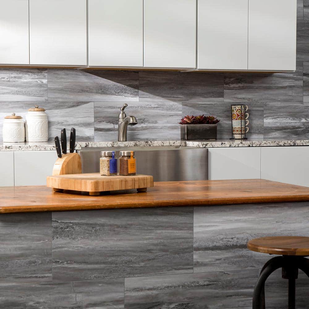 Hermitage Granite Gray Vinyl Interlocking Wall Tile Panels