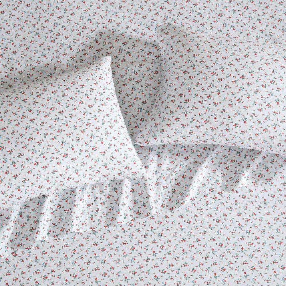 Twin White Floral Cotton Percale Sheet Set