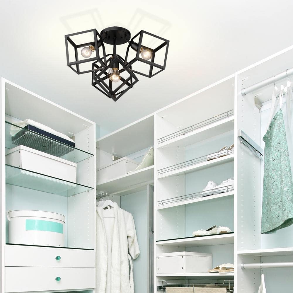 Cassio Matte Black Geometric 4-Light Semi-Flush Mount