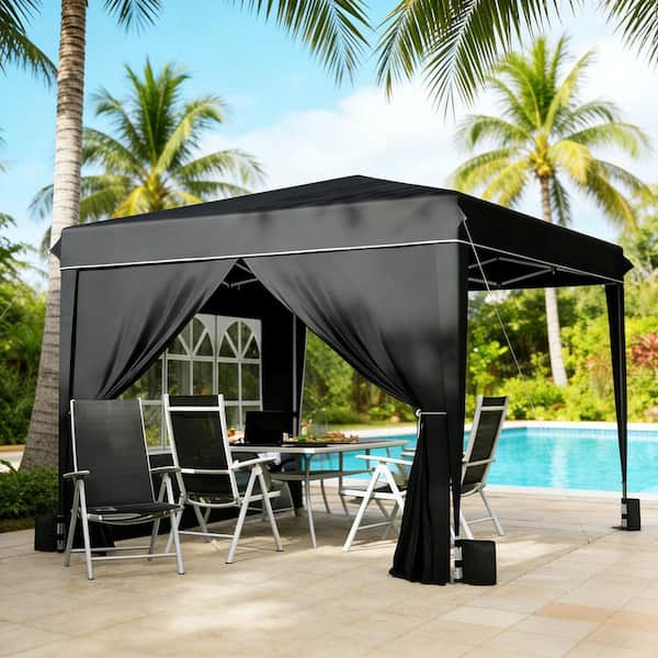 3-Adjustable Height 10 ft. x 10 ft. Black Patio Gazebo Instant Pop