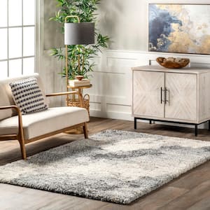 Sidonie Abstract Clouds Shag Light Gray 8 ft. x 10 ft. Area Rug