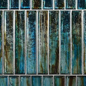 Fargin Brick Tropical Lagoon 1.96 in. x 11.81 in. Polished Glass Subway Wall Tile (3.22 sq. ft./Case)