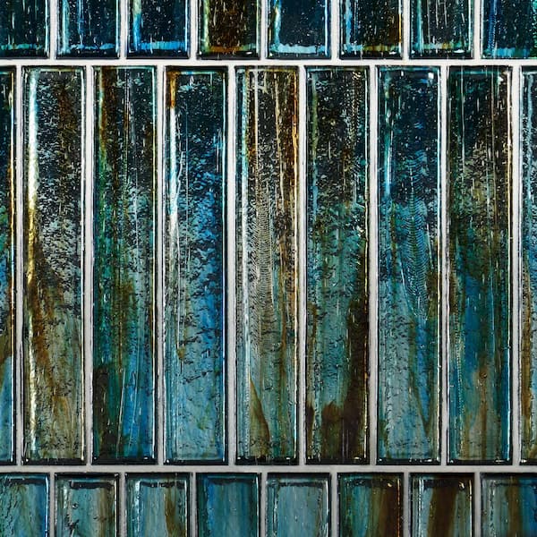 Fargin Brick Tropical Lagoon 1.96 in. x 11.81 in. Polished Glass Subway Wall Tile (3.22 sq. ft./Case)