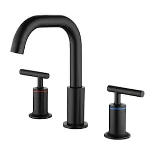 Round Double Handle 8 in. Brass 3-Hole Widespread Bathroom Sink Faucet in Matte Black