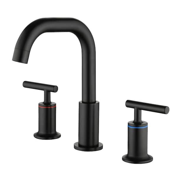 Mondawe Round Double Handle 8 in. Brass 3-Hole Widespread Bathroom Sink Faucet in Matte Black