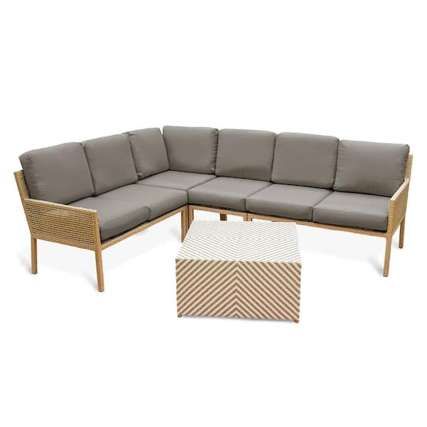 Leisure Made Riviera 5-Piece Wicker Outdoor Sectional with Gray Cushions