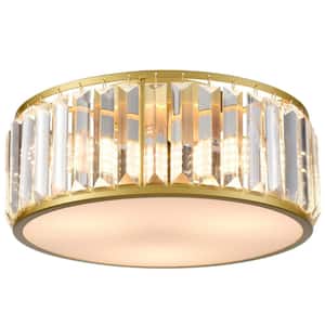 13 in. 3-Light Fixture Gold Finish Modern Flush Mount with Crystal Shade (1-Pack)