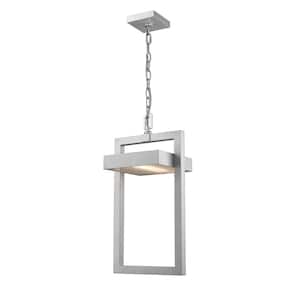 Luttrel 12-Watt 1-Light Silver Metallic Integrated LED Outdoor Chain Mount Pendant Light with Frosted Glass