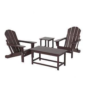 Laguna 4-Piece Fade Resistant Outdoor Patio HDPE Poly Plastic Folding Adirondack Chairs and Tables Set in Dark Brown