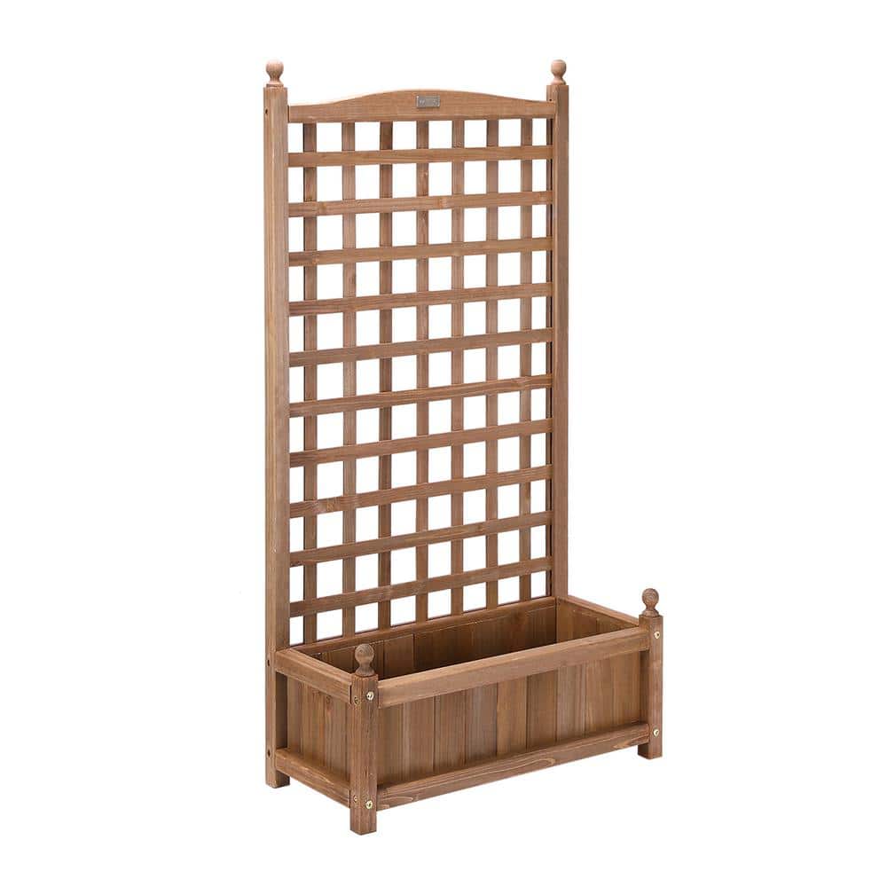 48" Dark Brown Fir Wood Planter with Trellis