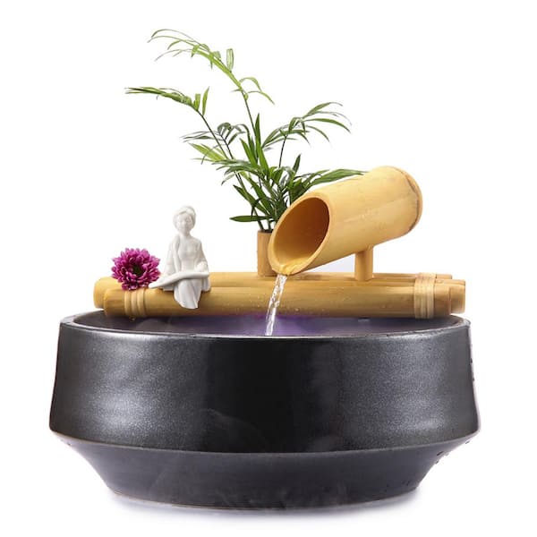 Lifegard Aquatics 12 in. Bamboo Fountain with Plant Holder-Complete with Pump and Tubing