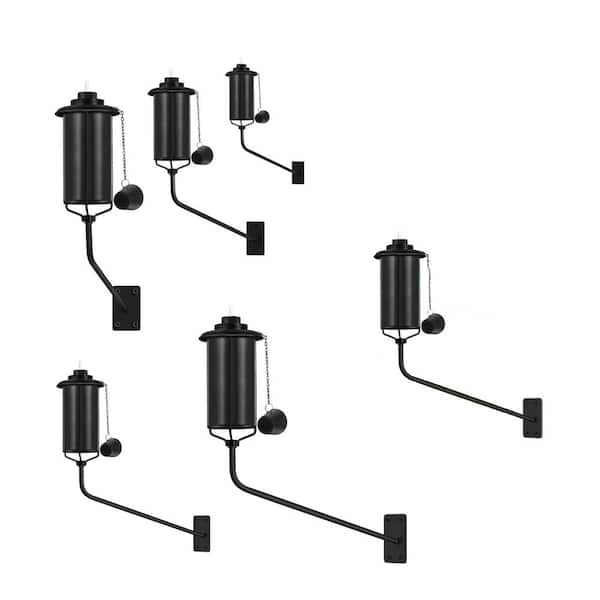 16 oz. Black Metal Wall Mounted Citronella Garden Flame Light Outdoor Torch Set for Patio Yard Party 6-Pack