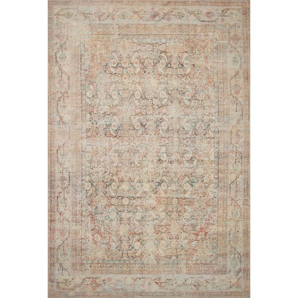 LOLOI II Adrian Natural/Apricot 2'-3" x 3'-9" Oriental Printed Polyester Pile Area Rug