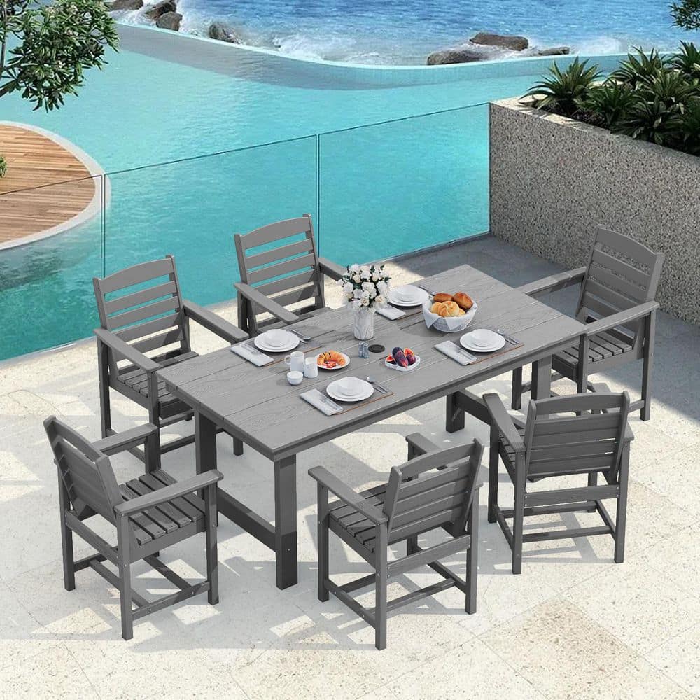 JEAREY HDPE 7-Piece Plastic Rectangle Table Standard Height