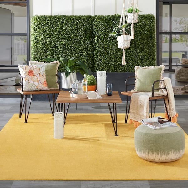 Essentials 8 ft. x 10 ft. Yellow Solid Contemporary Indoor/Outdoor Patio Area Rug