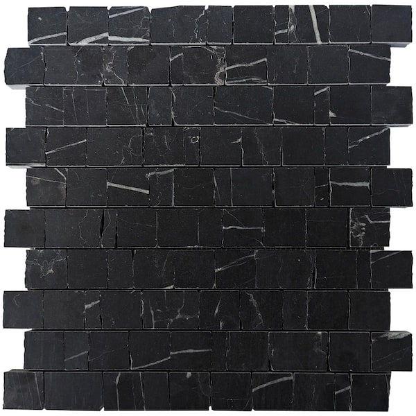 Heritage Nero 6 in. x 0.37 in. Hand Clipped Joint Honed Marble Mosaic Floor and Wall Tile Sample