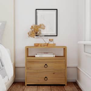 Lark 2-Drawer Natural, Wide Nightstand 26.25 in. H x 28.0 in. W. x 17.25 in. D