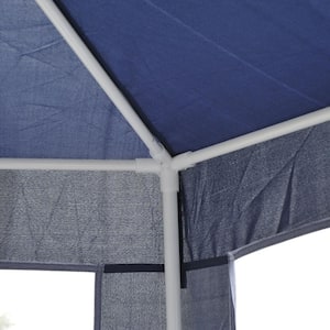 8.2 ft. Outdoor Hexagon Sun Shade Steel Polyester Canopy Tent with Protective Mesh Walls and UV Sun Protection, Blue