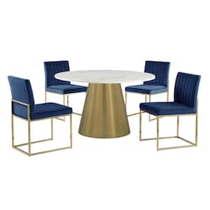 Jacobsen 5-Piece Navy Velvet Round Dining Set (Seats-4)