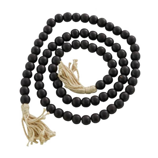 Litton Lane 80 in. Black Handmade Mango Wood Round Long Carved Beaded Garland with Tassel