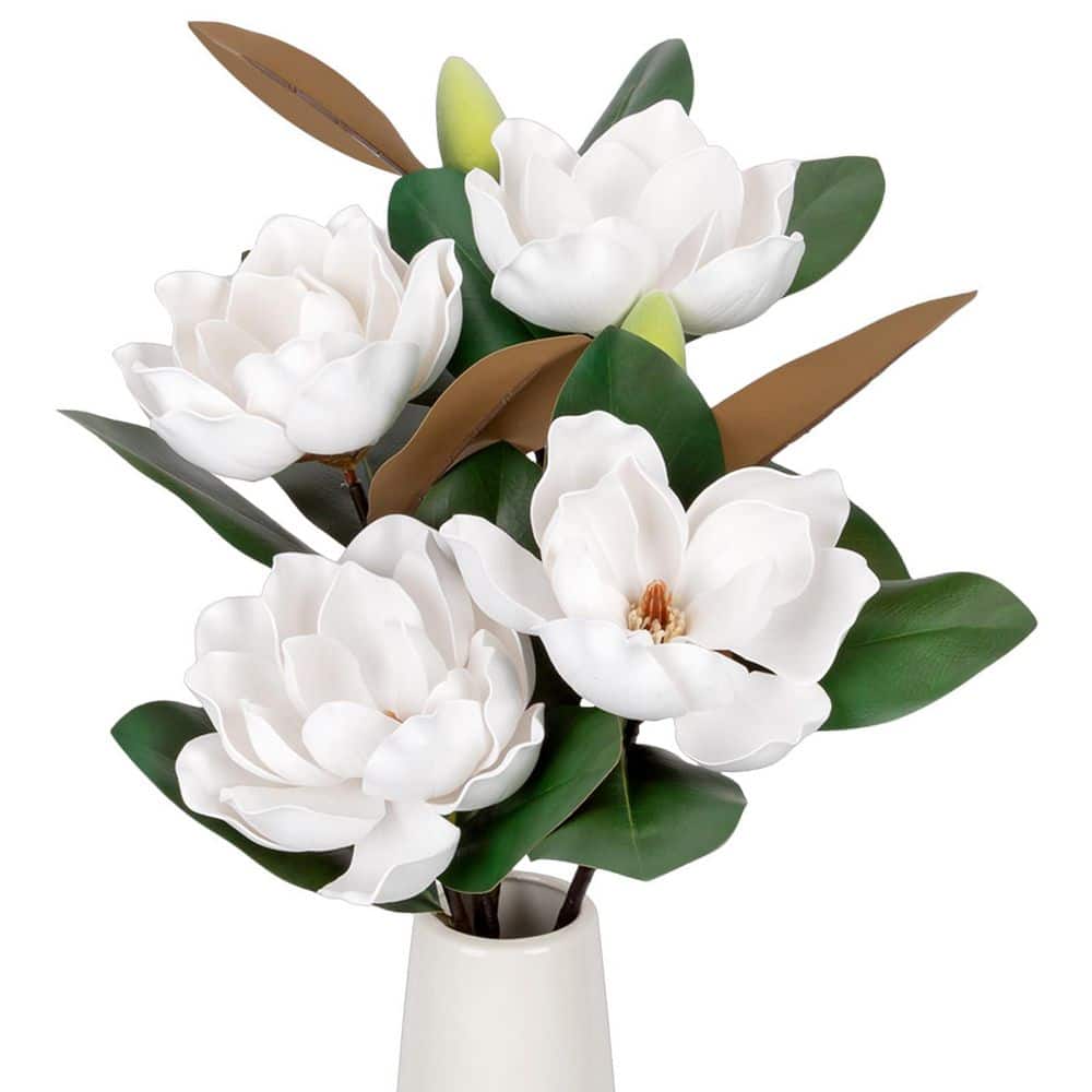 2 -Pieces 30.3in. White Artificial Magnolia Flowers with Green